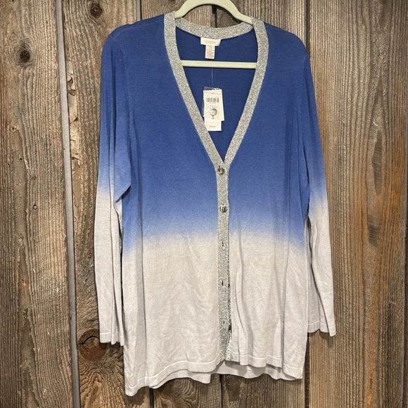 Chico's ombré Shine Peyton Cardigan Nikki blue 3 - Picture 3 of 4